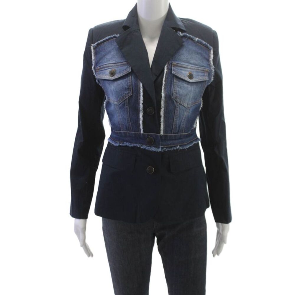 Dee Ocleppo Womens Blue Cotton Spandex Blazer Long Sleeve Button Size 2